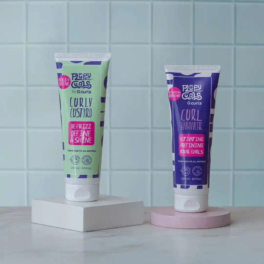 Plumpy Curls Freeze Your Curls set with Curly Custard and Curl Enhancer styling products for curly hair